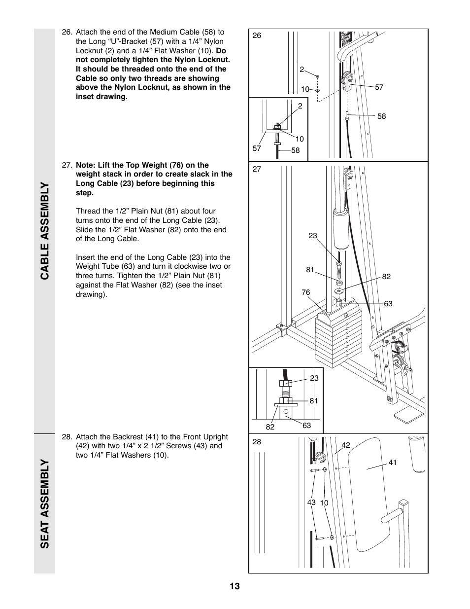 Sea t assembl y, Cable assembl y | Weider XR20 User Manual | Page 13 / 27