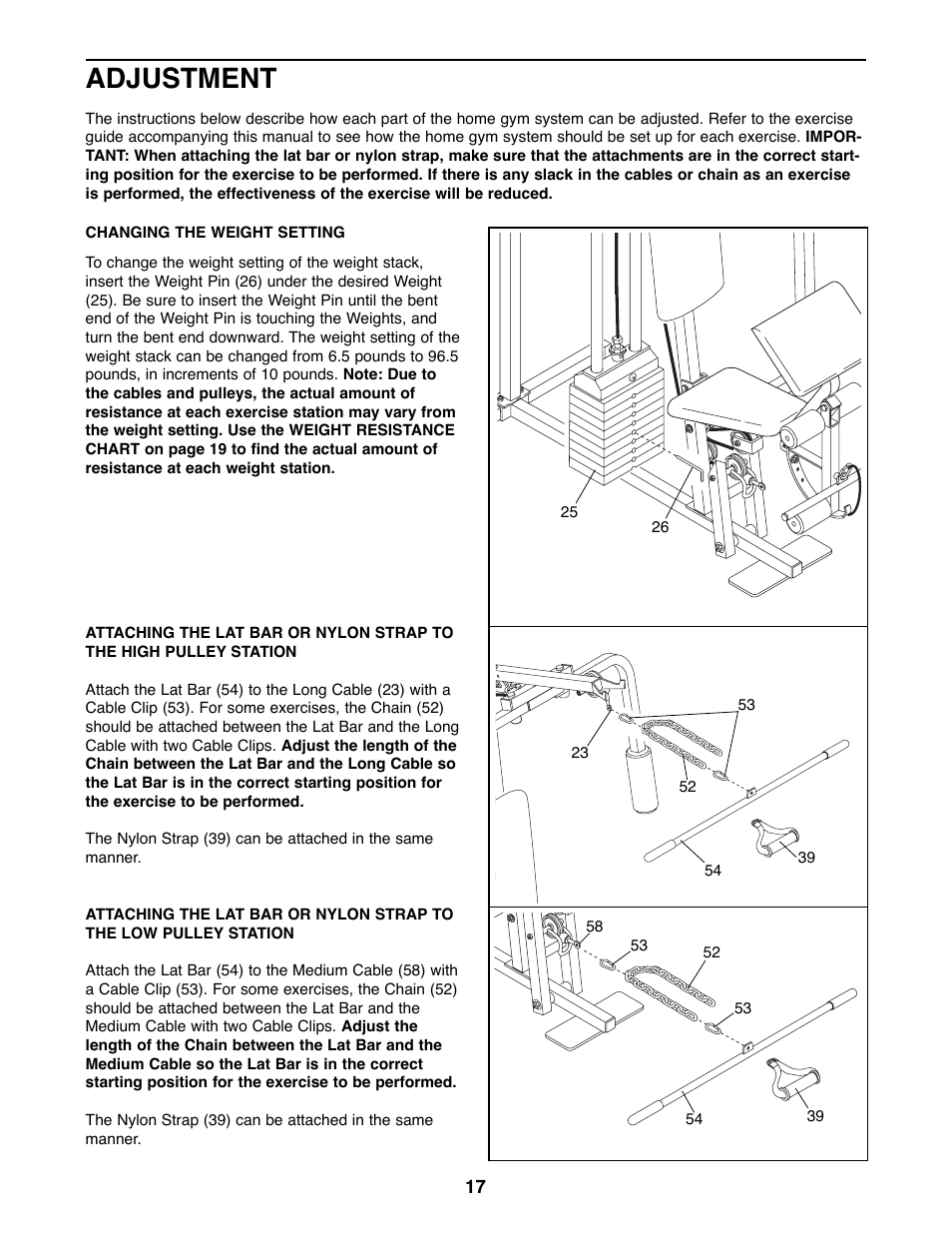 Adjustment | Weider XR20 User Manual | Page 17 / 27