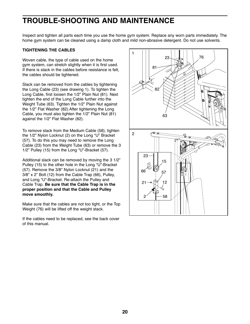 Trouble-shooting and maintenance | Weider XR20 User Manual | Page 20 / 27