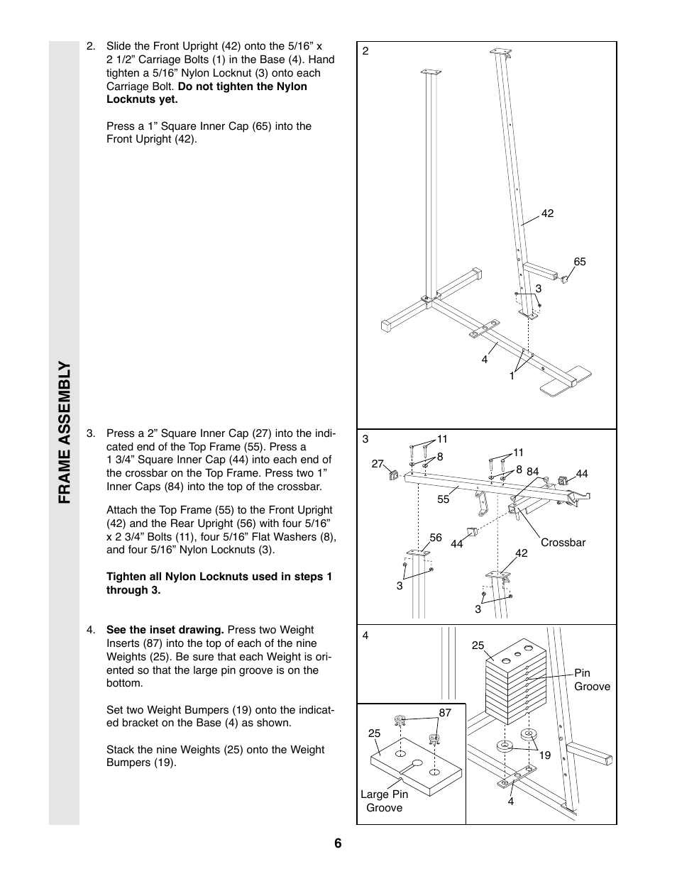 Frame assembl y | Weider XR20 User Manual | Page 6 / 27