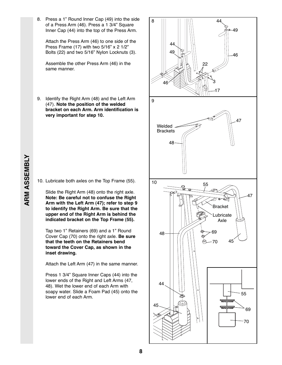 Arm assembl y | Weider XR20 User Manual | Page 8 / 27