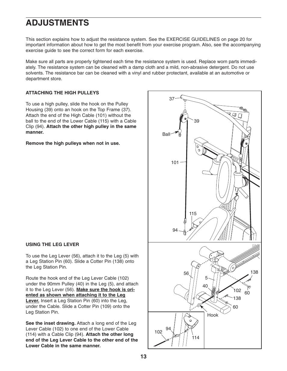 Adjustments | Weider WESY75741 User Manual | Page 13 / 27