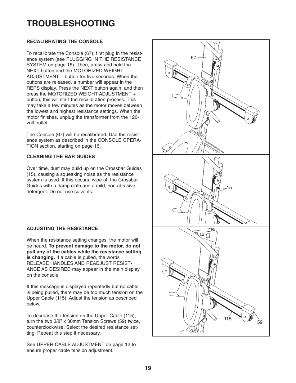 Troubleshooting | Weider WESY75741 User Manual | Page 19 / 27