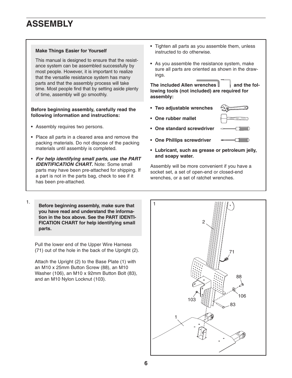 Assembly | Weider WESY75741 User Manual | Page 6 / 27