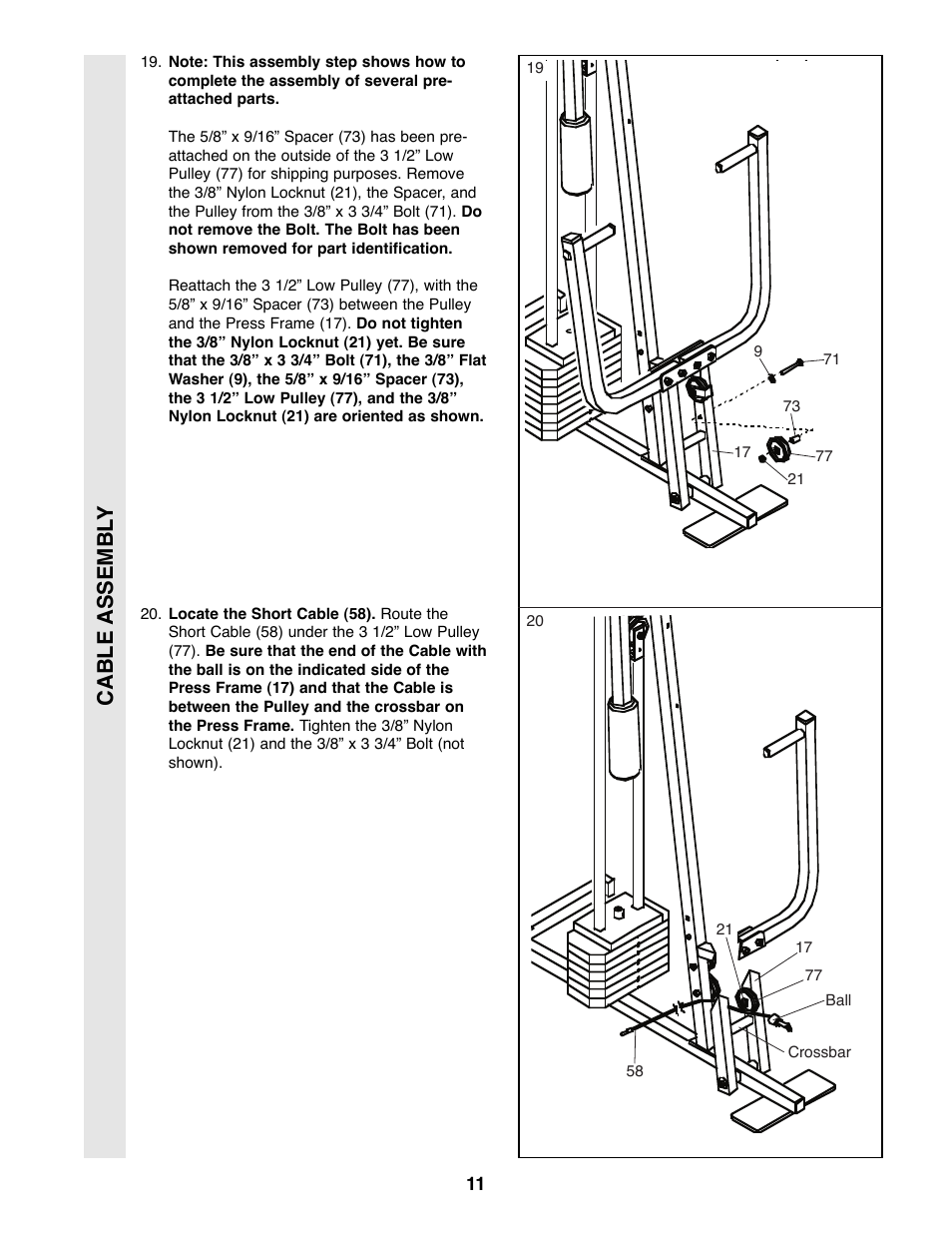 Cable assembl y | Weider 8510 User Manual | Page 11 / 27