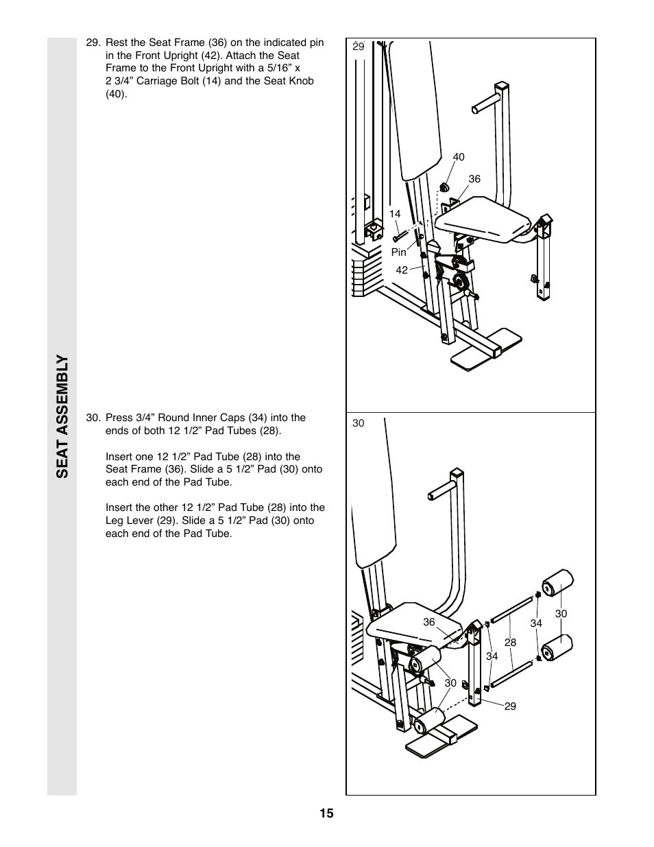 Sea t assembl y | Weider 8510 User Manual | Page 15 / 27