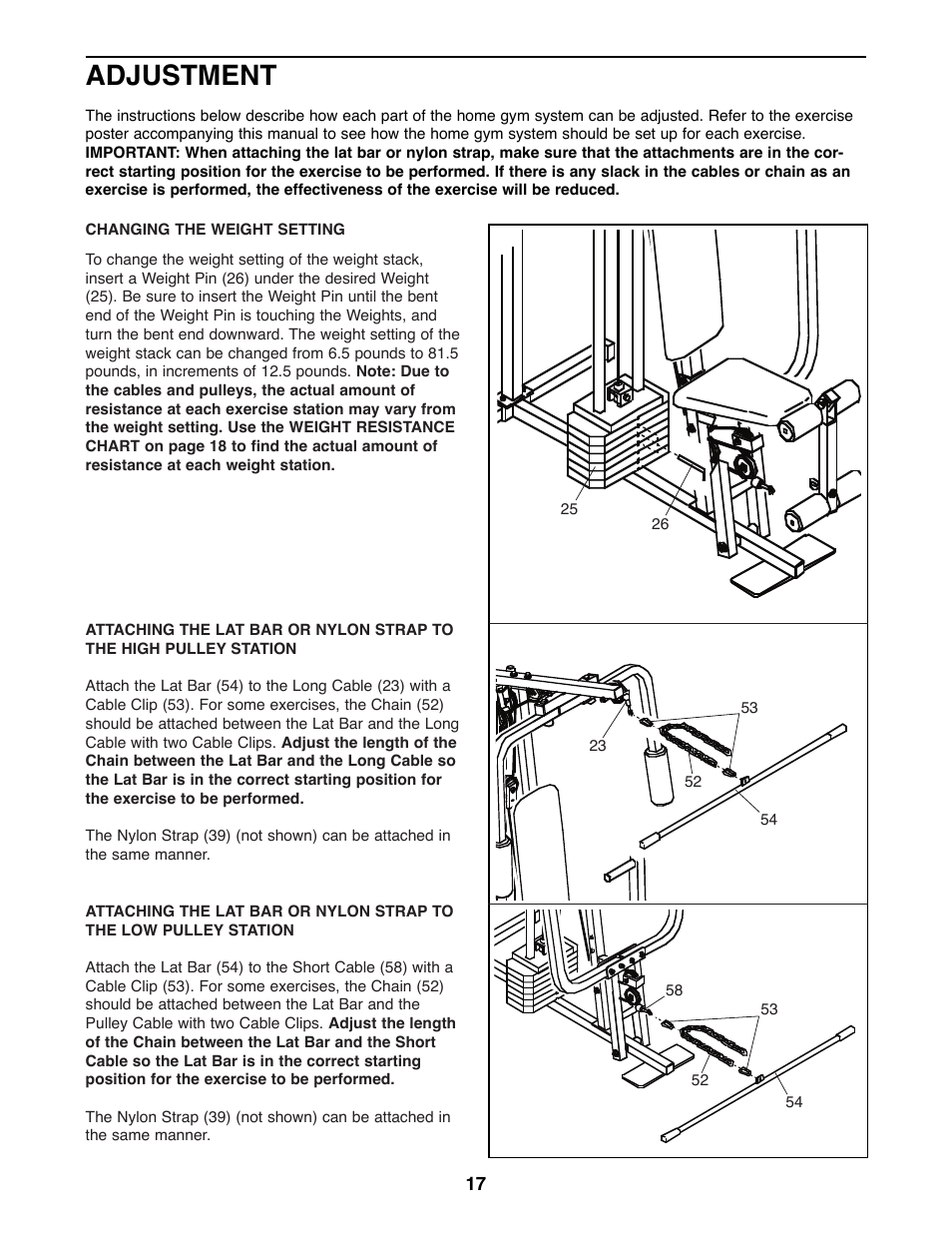 Adjustment | Weider 8510 User Manual | Page 17 / 27