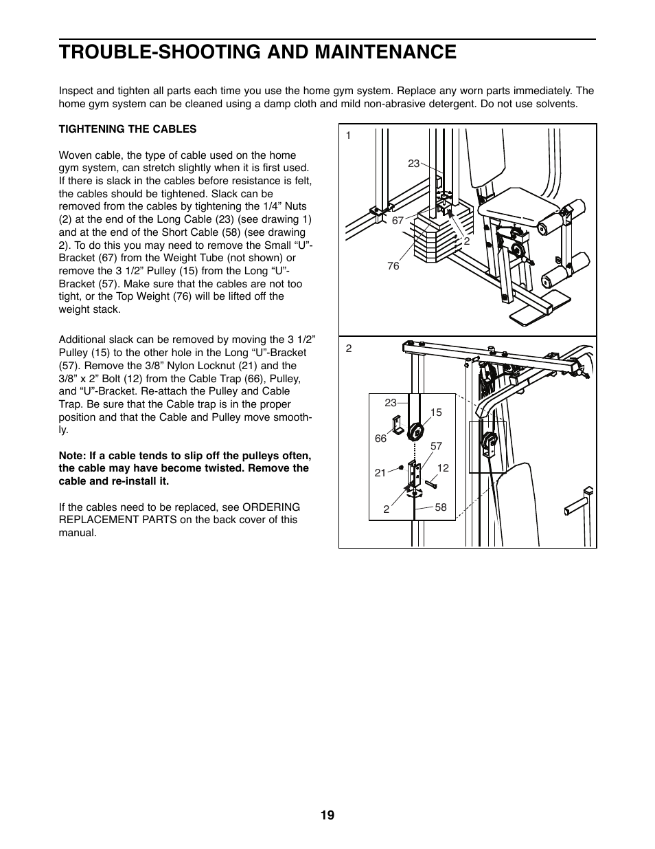Trouble-shooting and maintenance | Weider 8510 User Manual | Page 19 / 27