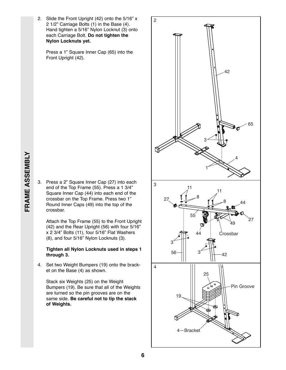 Frame assembl y | Weider 8510 User Manual | Page 6 / 27
