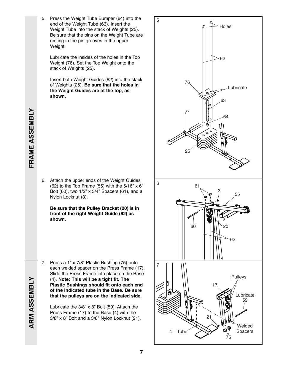 Frame assembl y arm assembl y | Weider 8510 User Manual | Page 7 / 27