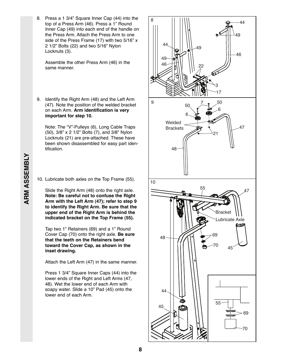 Arm assembl y | Weider 8510 User Manual | Page 8 / 27