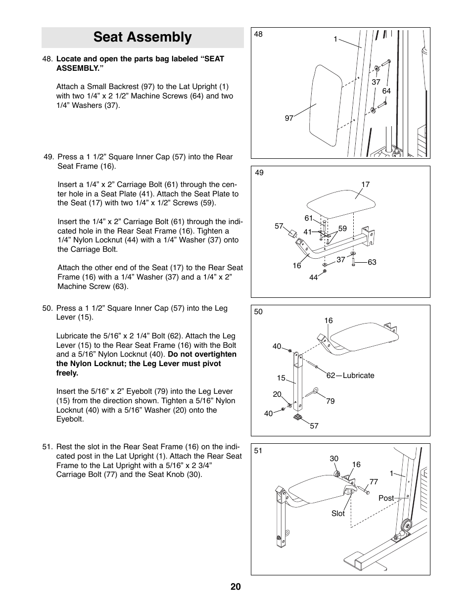 Seat assembly | Weider WESY41080 User Manual | Page 20 / 33