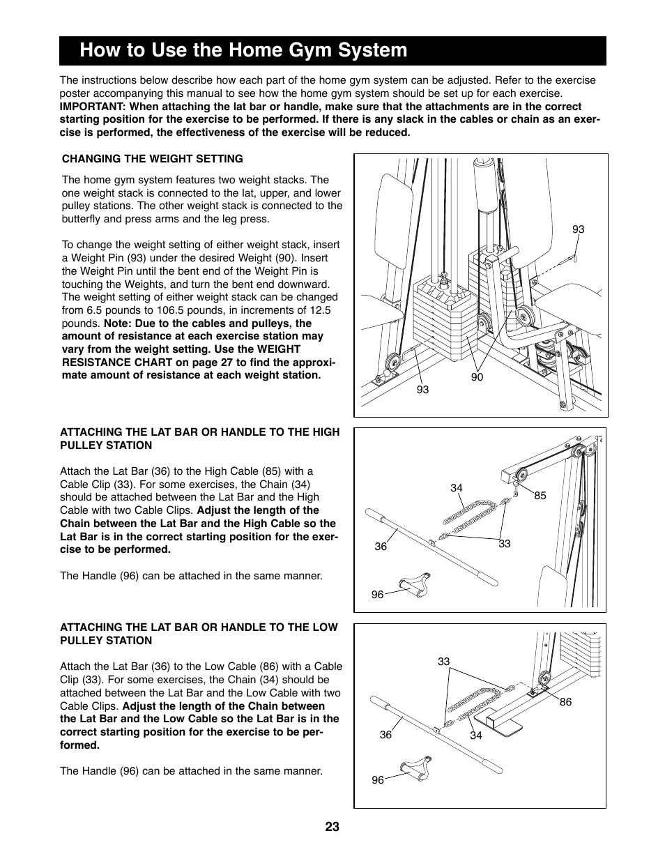 How to use the home gym system | Weider WESY41080 User Manual | Page 23 / 33