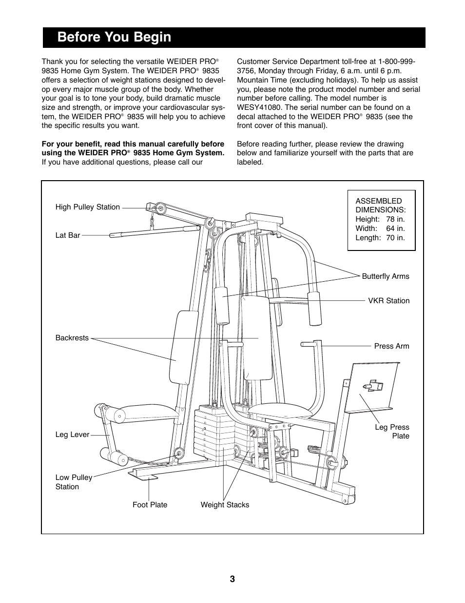 Before you begin | Weider WESY41080 User Manual | Page 3 / 33