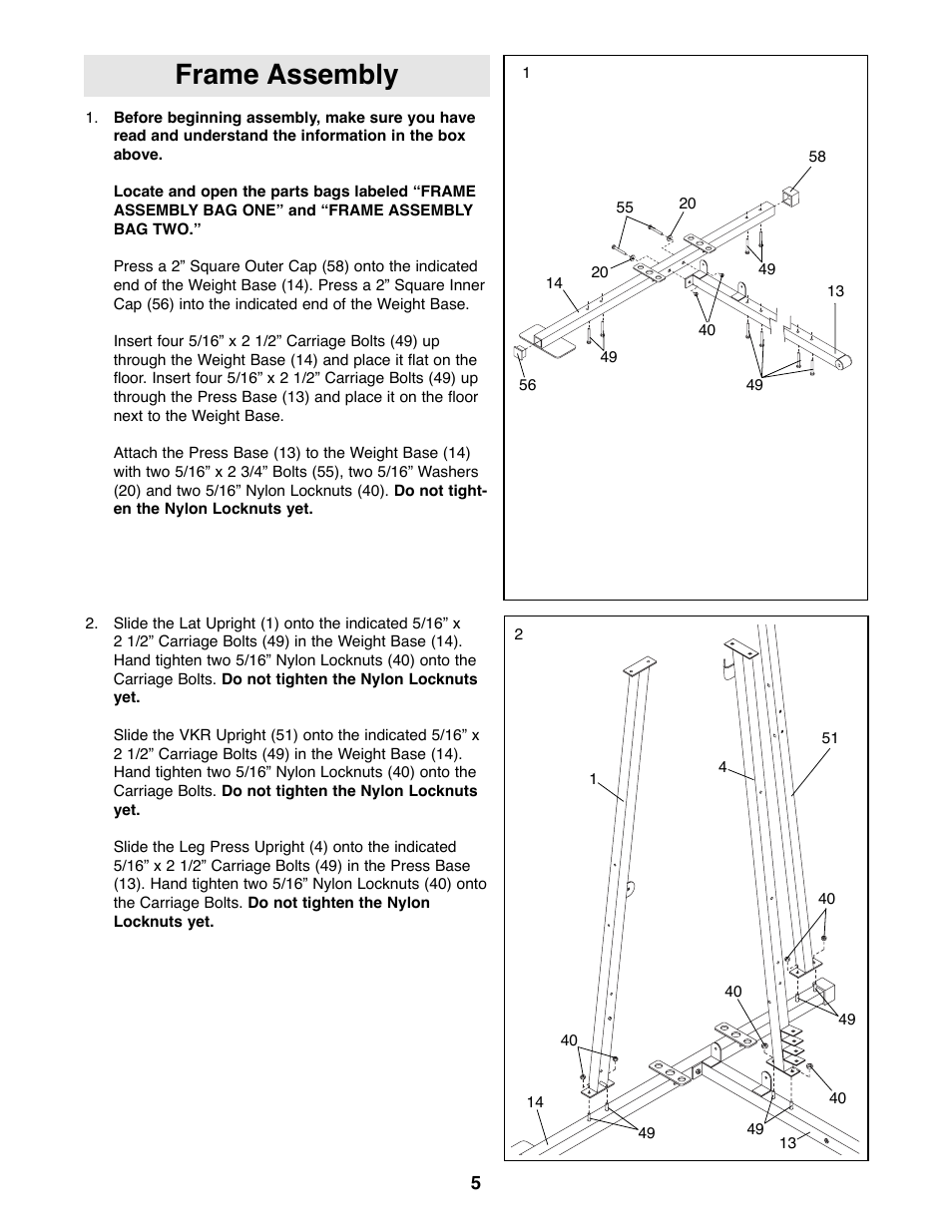 Frame assembly | Weider WESY41080 User Manual | Page 5 / 33