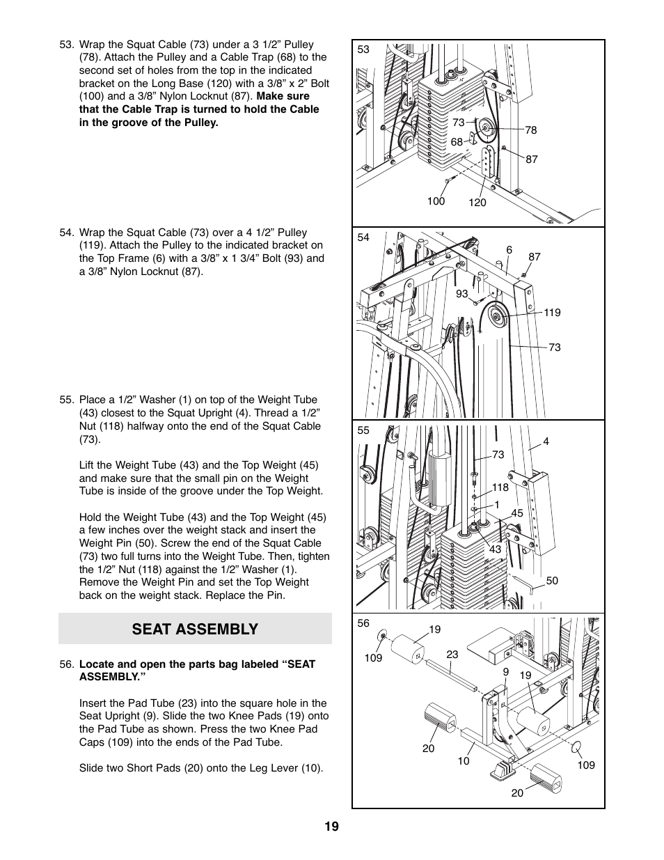 Seat assembly | Weider WESY39522 User Manual | Page 19 / 35
