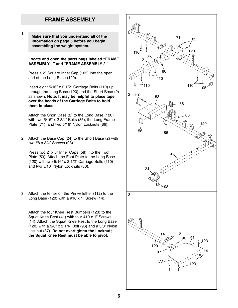 Frame assembly | Weider WESY39522 User Manual | Page 6 / 35