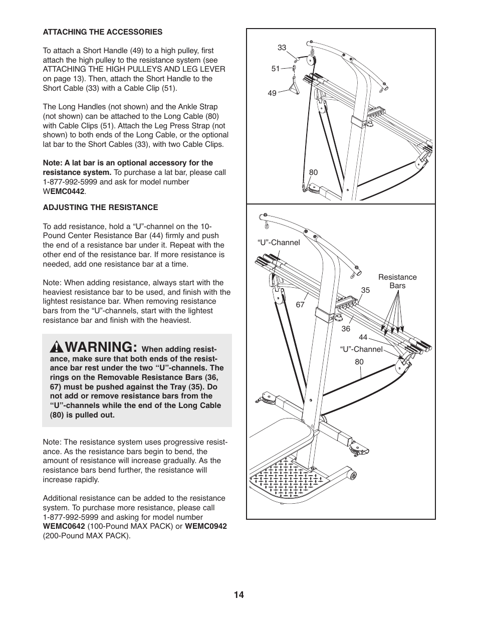 Warning | Weider 831.15395.1 User Manual | Page 14 / 24
