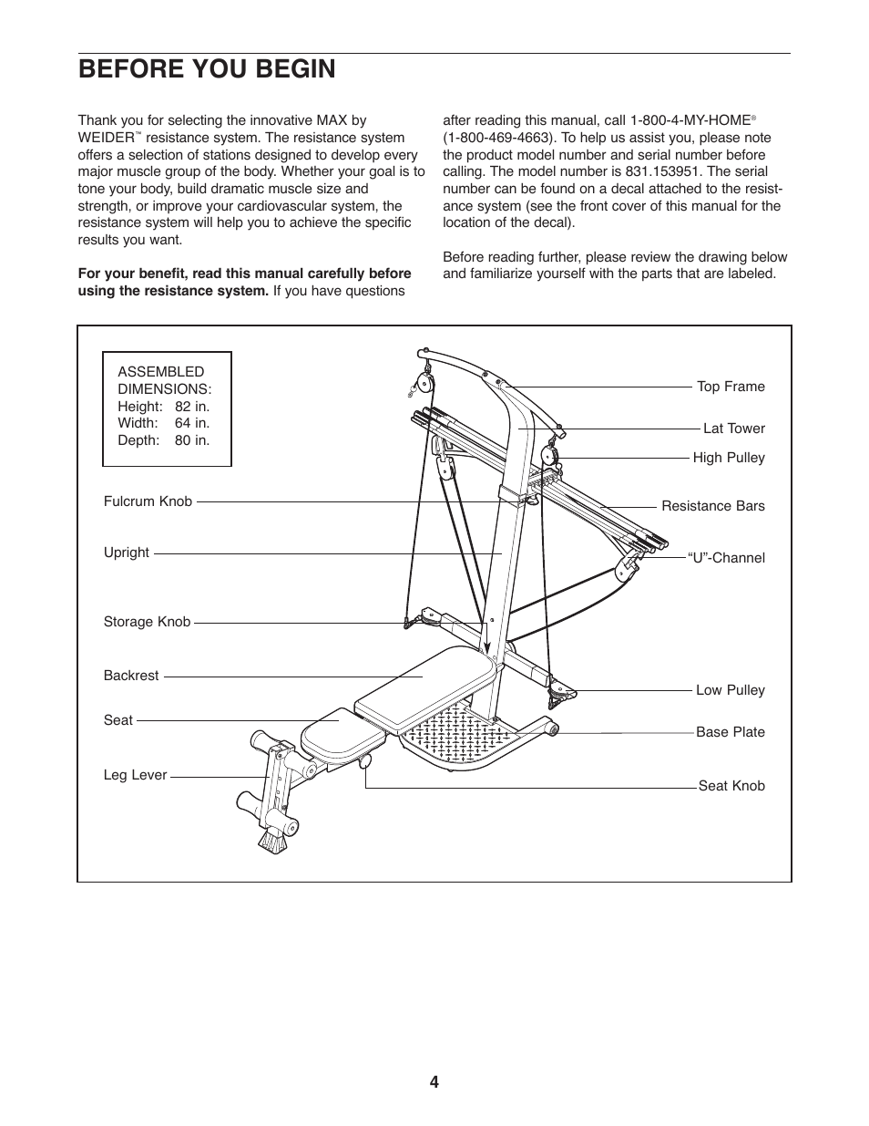 Before you begin | Weider 831.15395.1 User Manual | Page 4 / 24