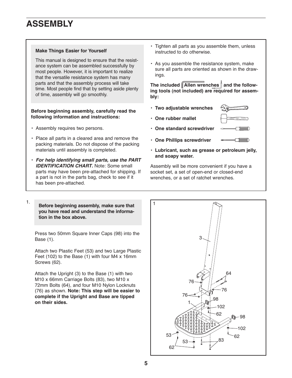 Assembly | Weider 831.15395.1 User Manual | Page 5 / 24