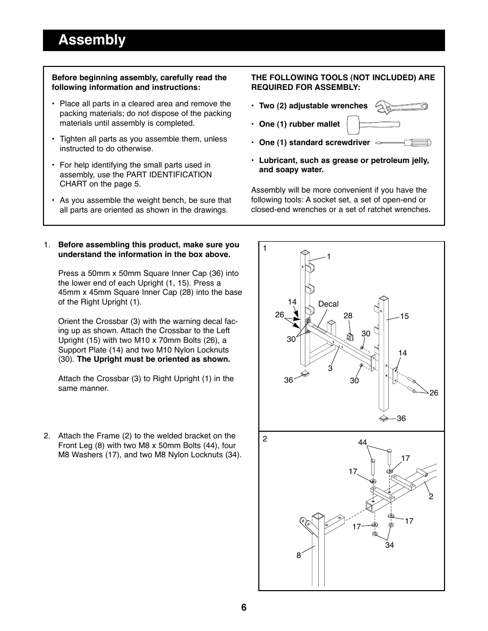 Assembly | Weider WEBE06691 User Manual | Page 6 / 16