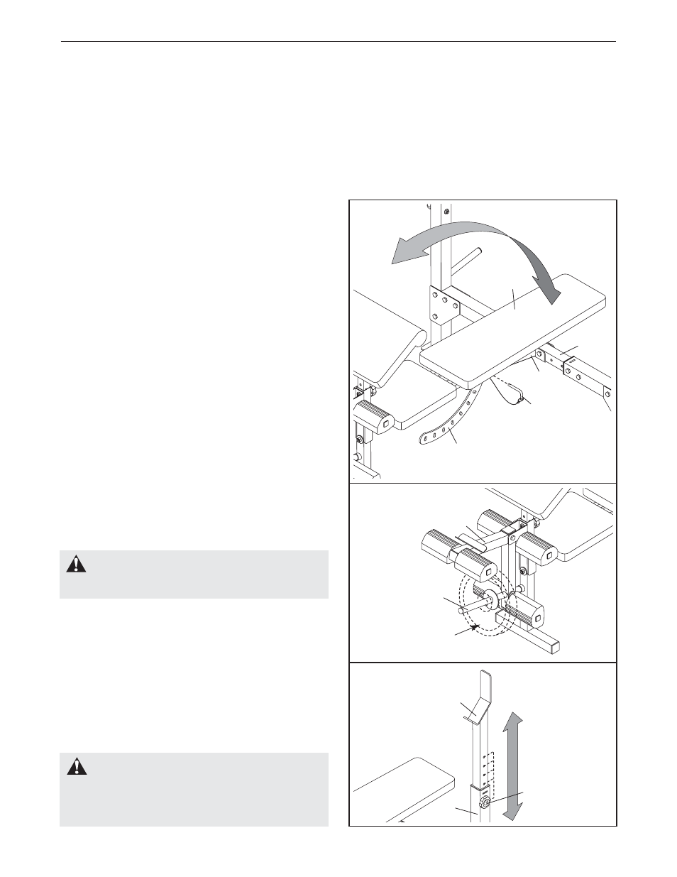 Warning, Adjustments | Weider Pro 235 831.150300 User Manual | Page 10 / 16