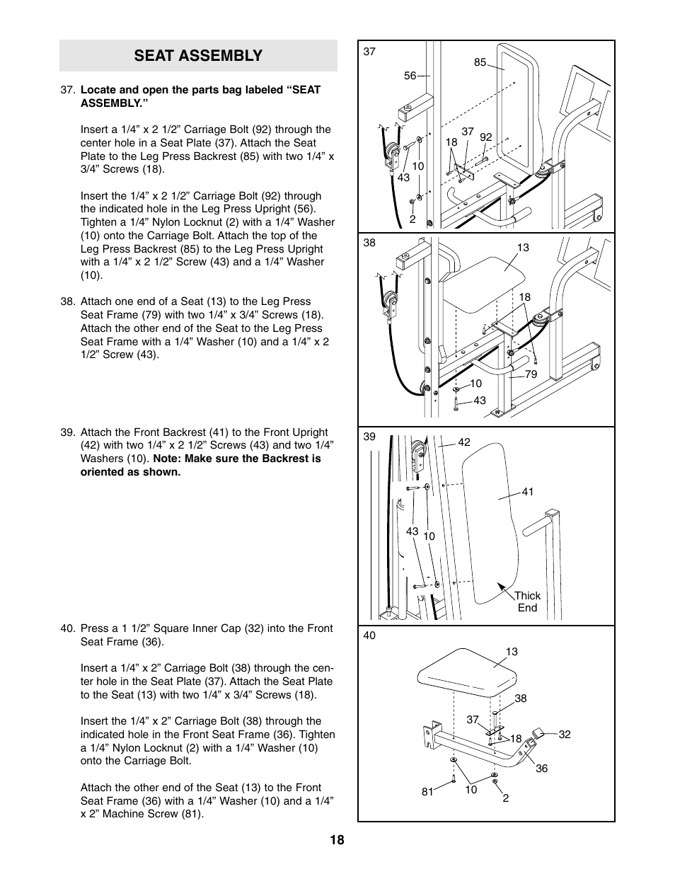 Seat assembly | Weider WESY39310 User Manual | Page 18 / 32