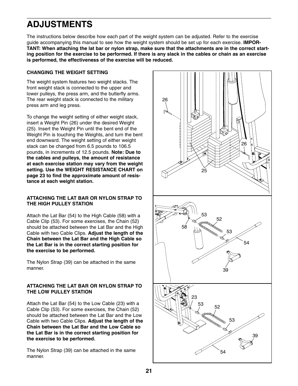 Adjustments | Weider WESY39310 User Manual | Page 21 / 32