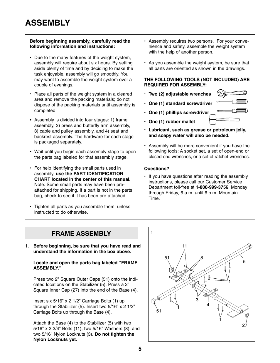 Assembly, Frame assembly | Weider WESY39310 User Manual | Page 5 / 32