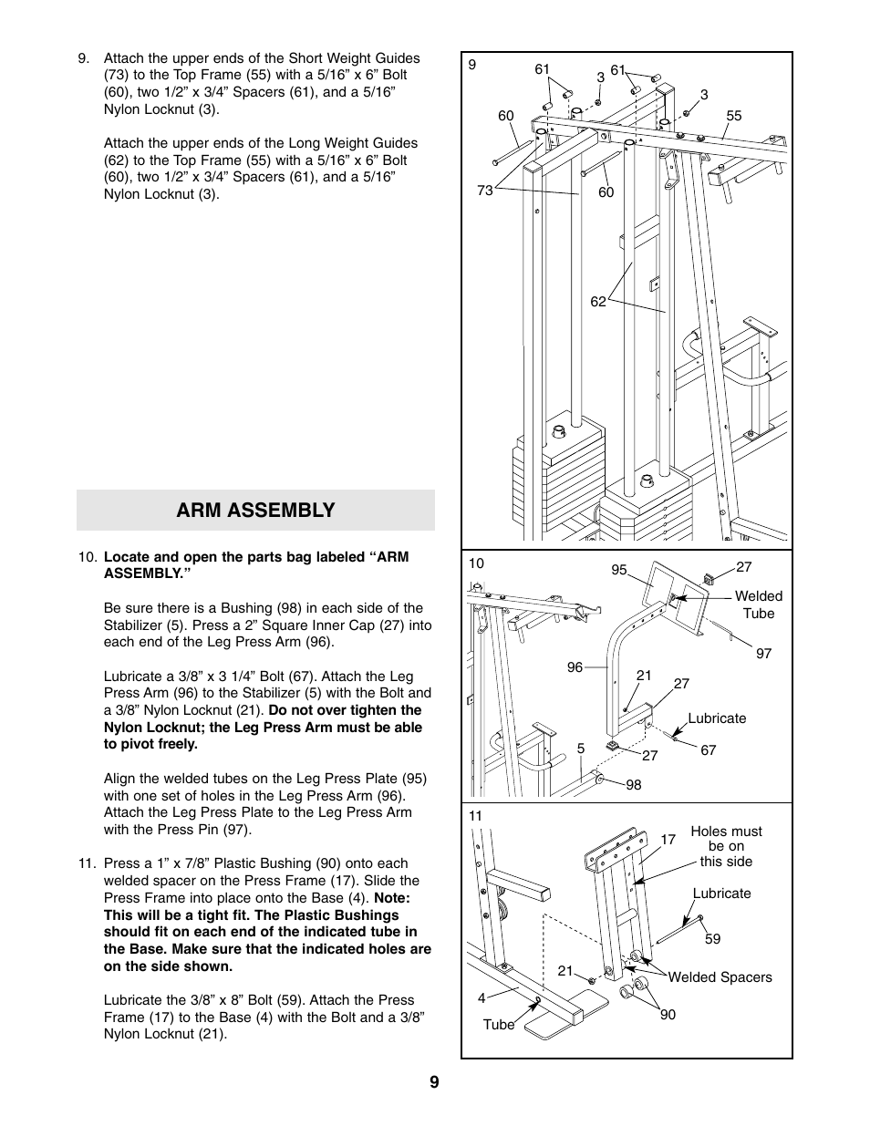 Arm assembly | Weider WESY39310 User Manual | Page 9 / 32