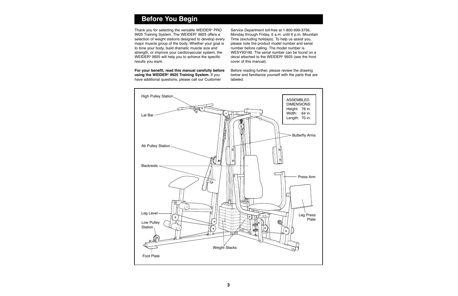 Before you begin | Weider WESY93190 User Manual | Page 3 / 33