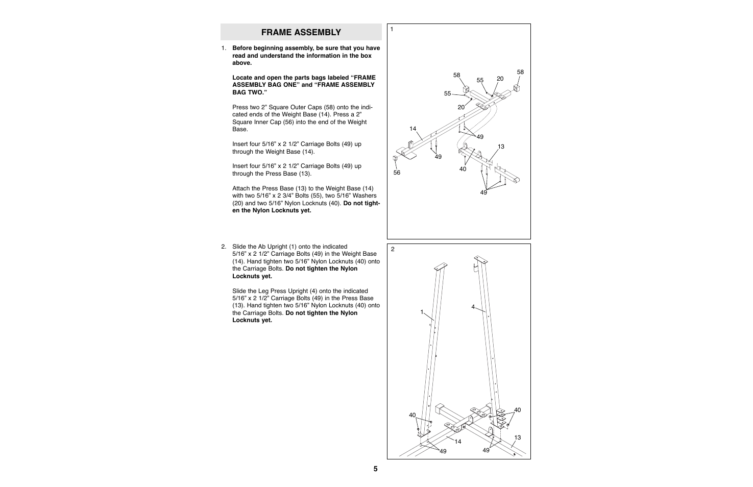 Frame assembly | Weider WESY93190 User Manual | Page 5 / 33