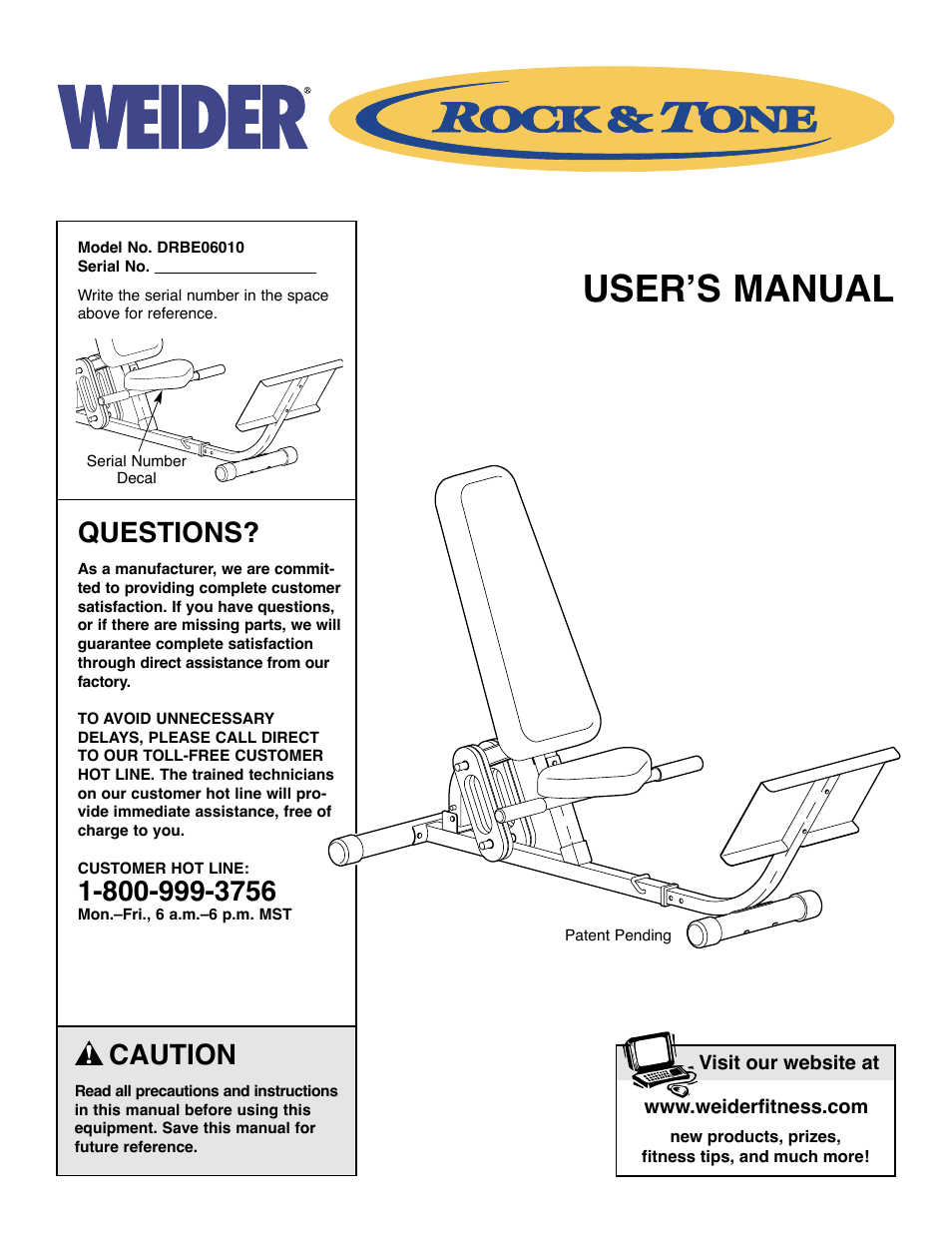 Weider DRBE06010 User Manual | 8 pages