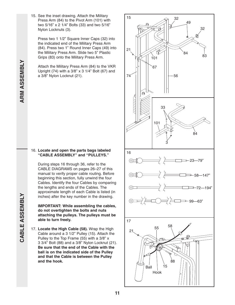 Arm assembl y cable assembl y | Weider WESY96352 User Manual | Page 11 / 33
