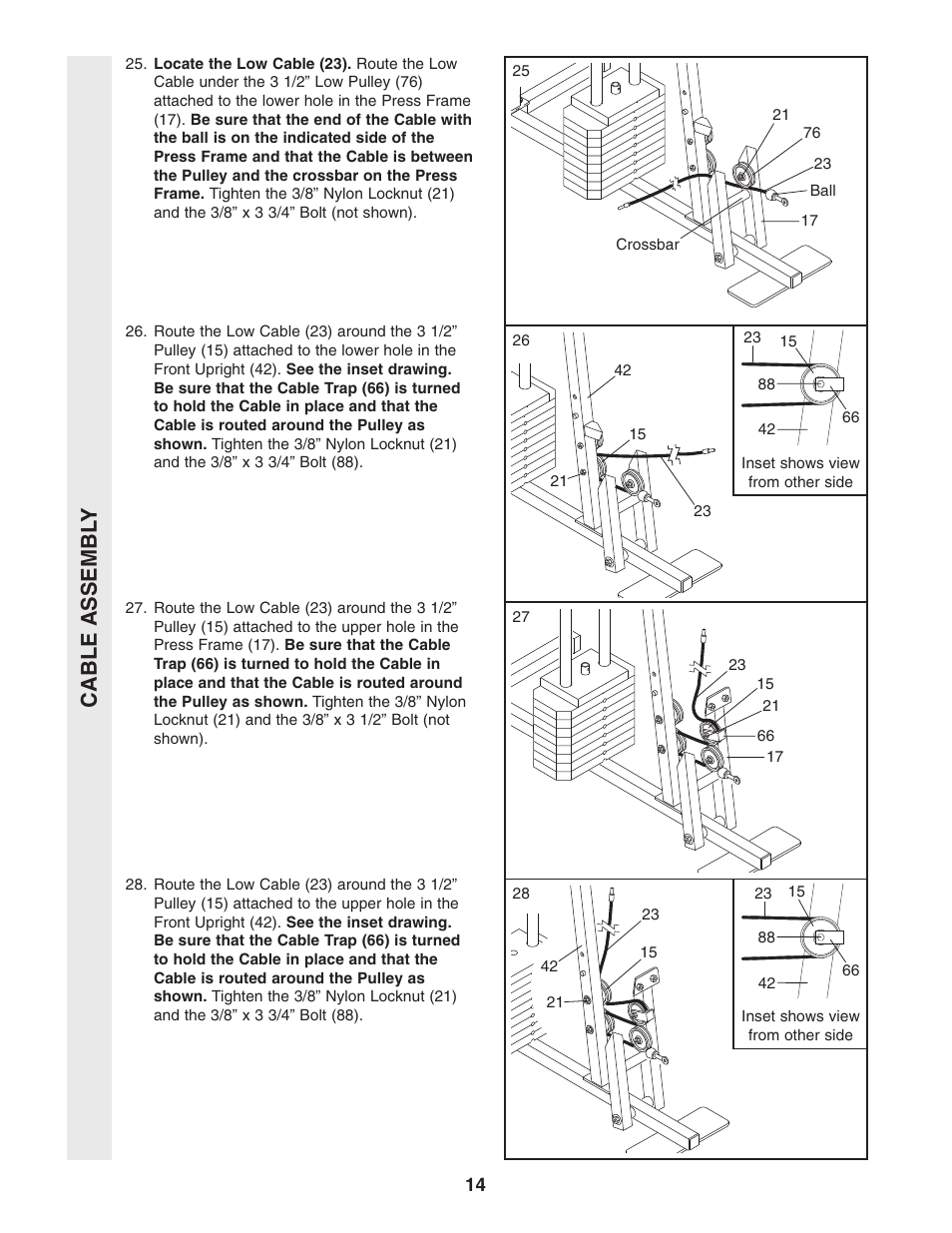 Cable assembl y | Weider WESY96352 User Manual | Page 14 / 33