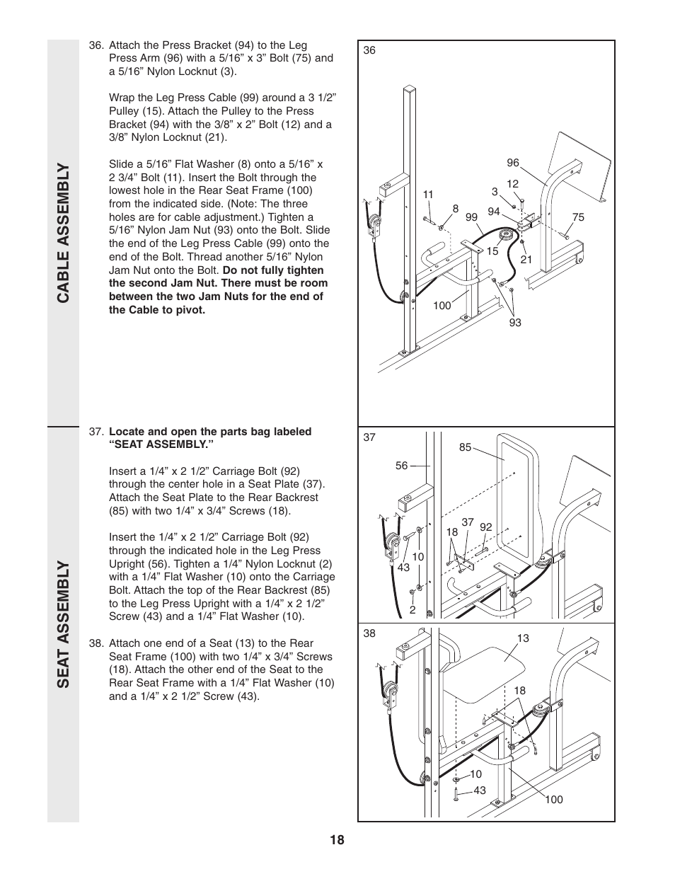 Cable assembl y sea t assembl y | Weider WESY96352 User Manual | Page 18 / 33