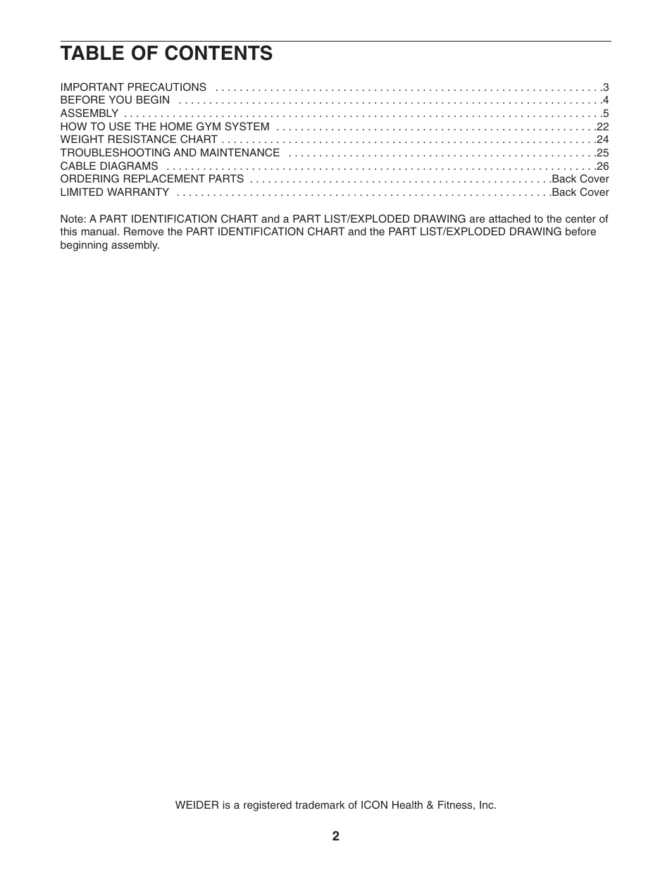 Weider WESY96352 User Manual | Page 2 / 33