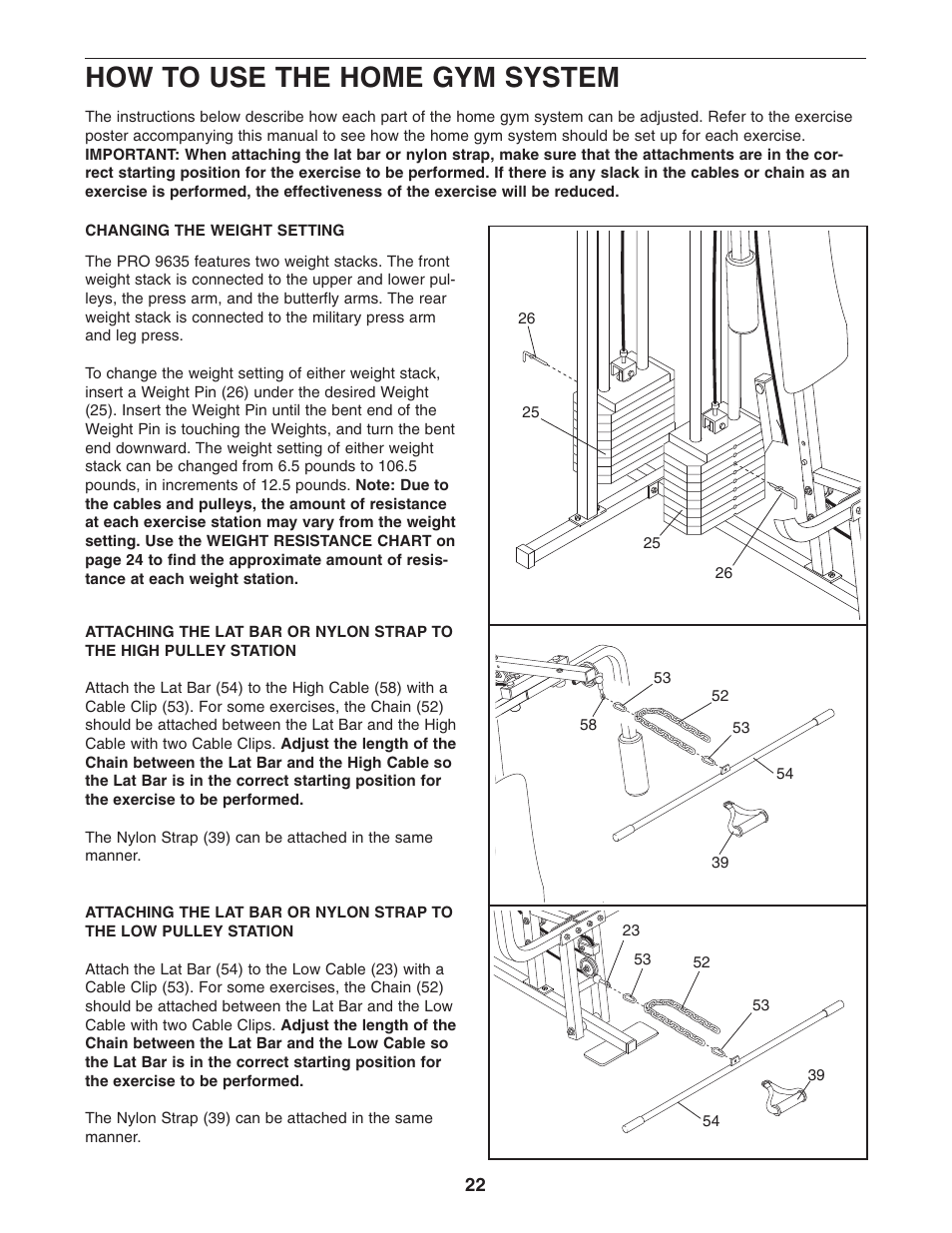 How to use the home gym system | Weider WESY96352 User Manual | Page 22 / 33