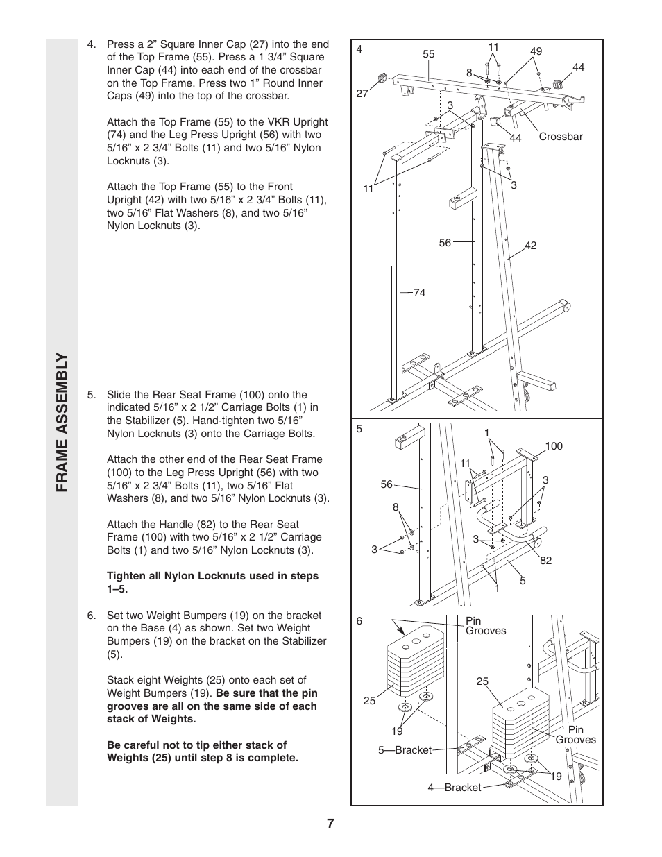 Frame assembl y | Weider WESY96352 User Manual | Page 7 / 33