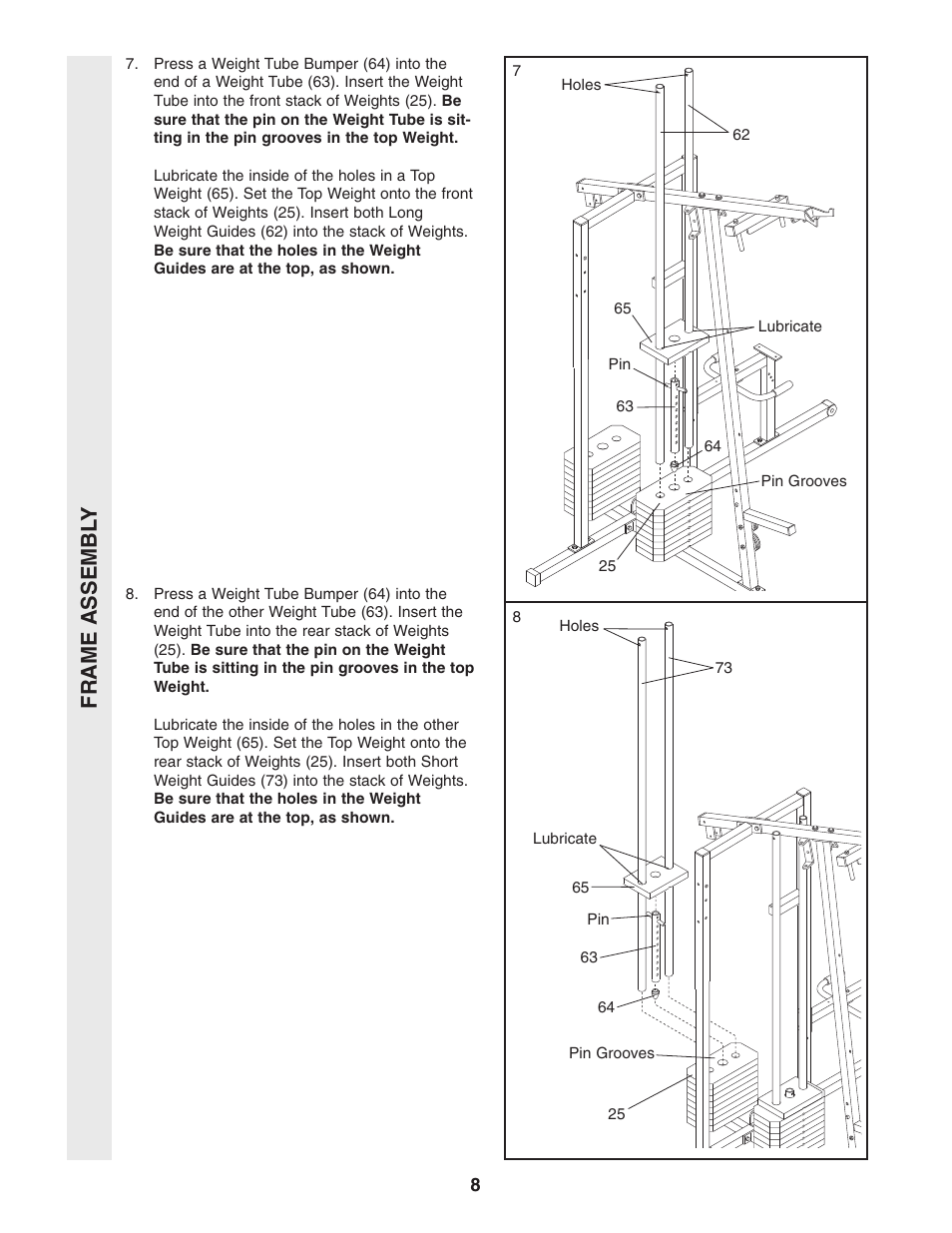 Frame assembl y | Weider WESY96352 User Manual | Page 8 / 33