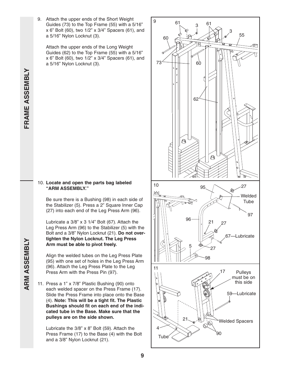 Frame assembl y arm assembl y | Weider WESY96352 User Manual | Page 9 / 33