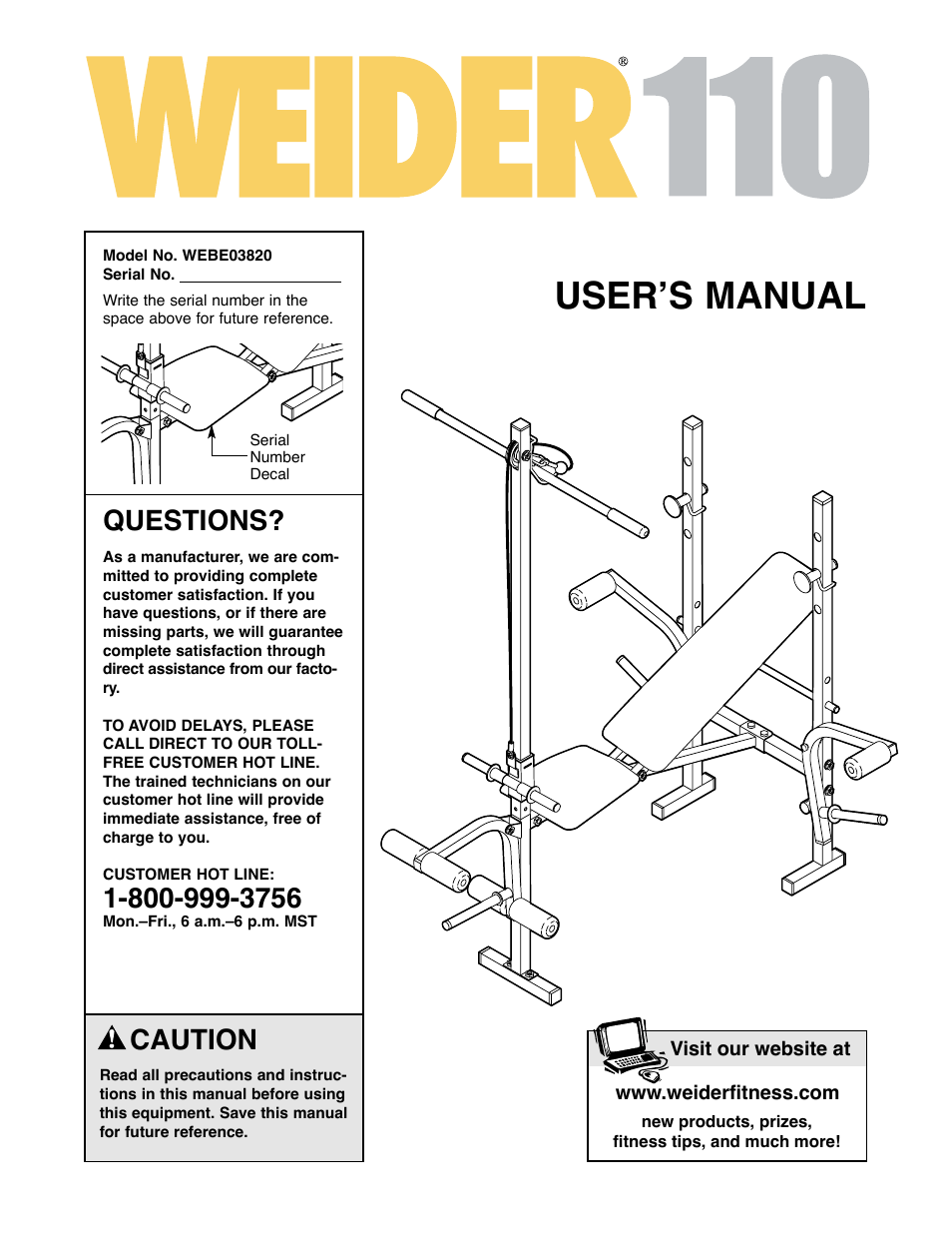 Weider WEBE03820 User Manual | 20 pages