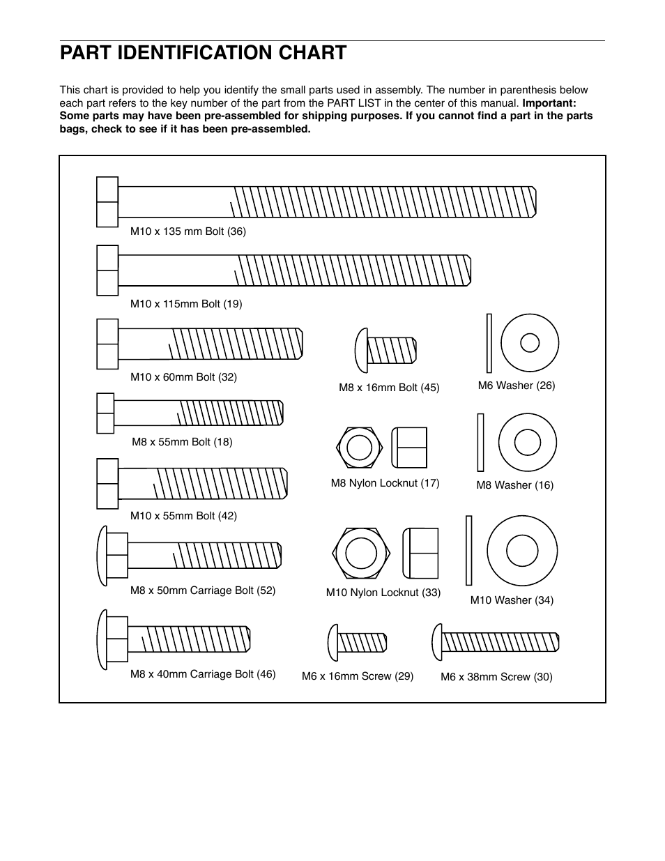 Part identification chart | Weider WEBE03820 User Manual | Page 18 / 20