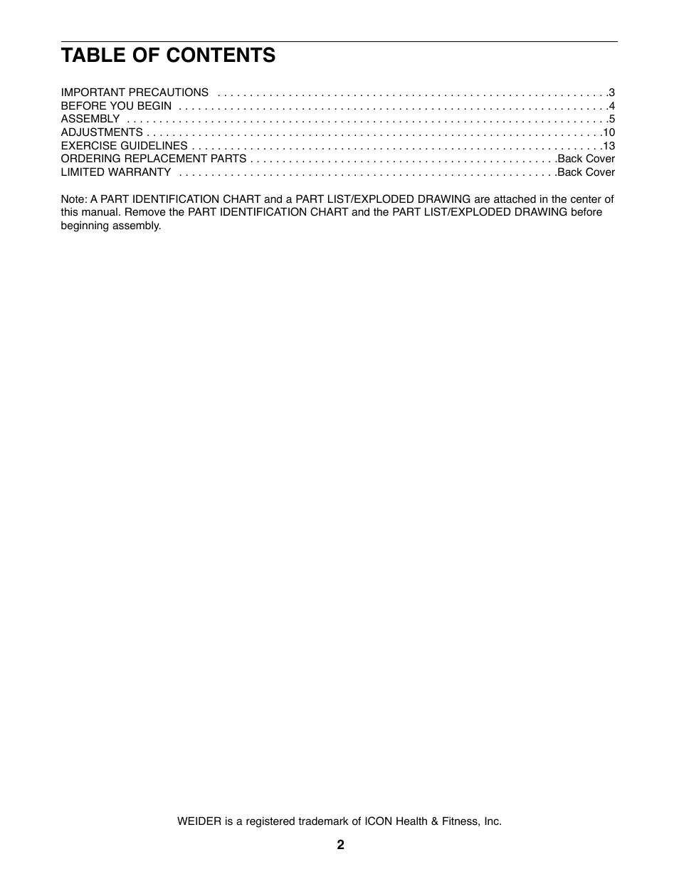 Weider WEBE03820 User Manual | Page 2 / 20