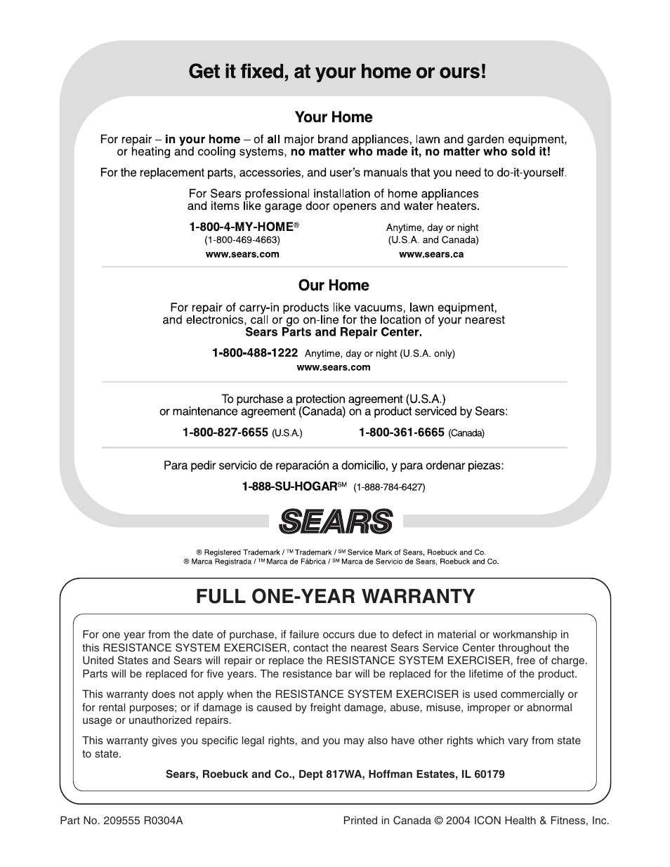 Full one-year warranty | Weider 831.153991 User Manual | Page 27 / 27