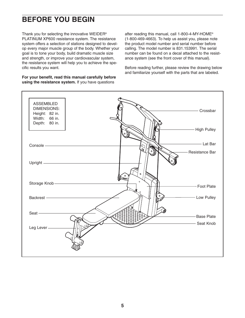 Before you begin | Weider 831.153991 User Manual | Page 5 / 27
