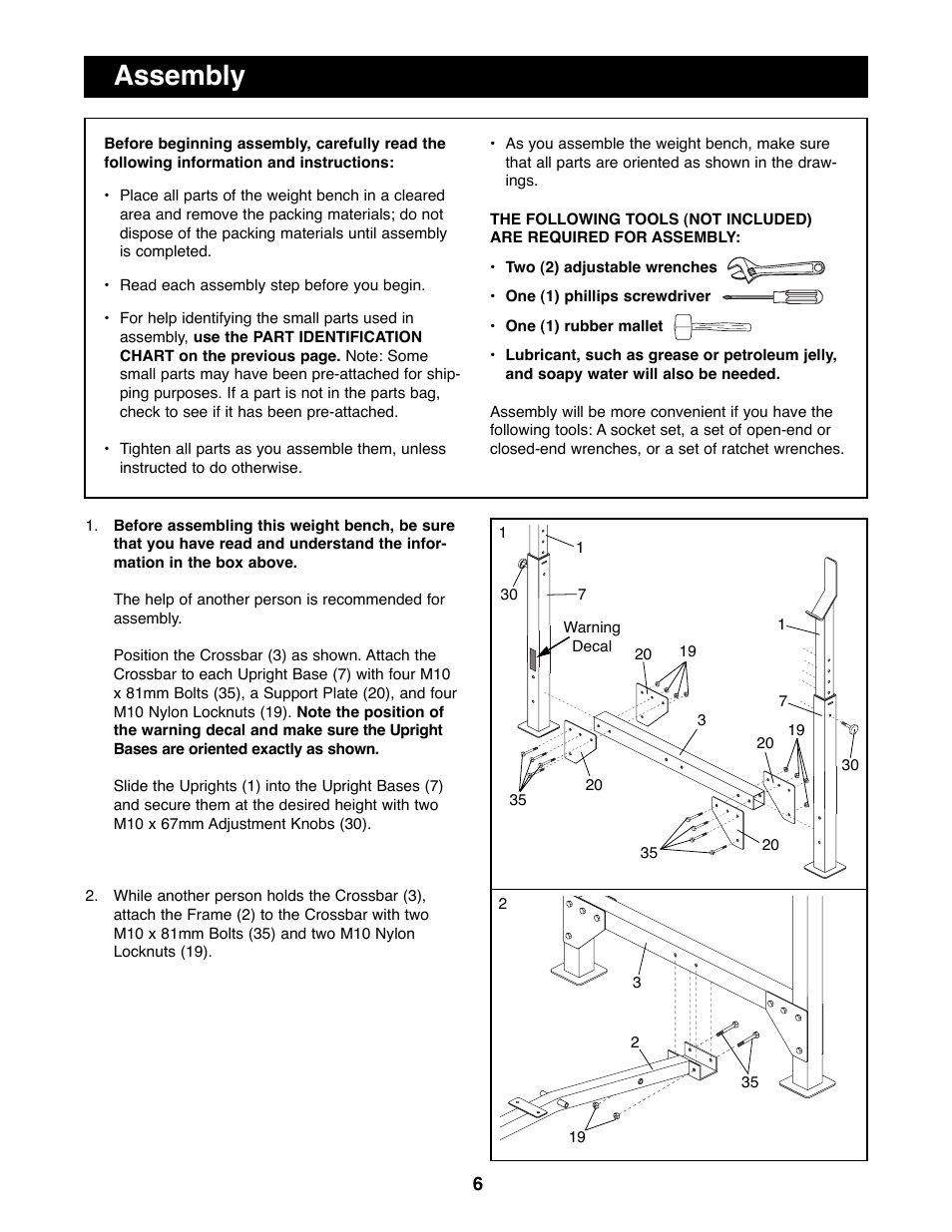 Assembly | Weider WEBE09900 User Manual | Page 6 / 16