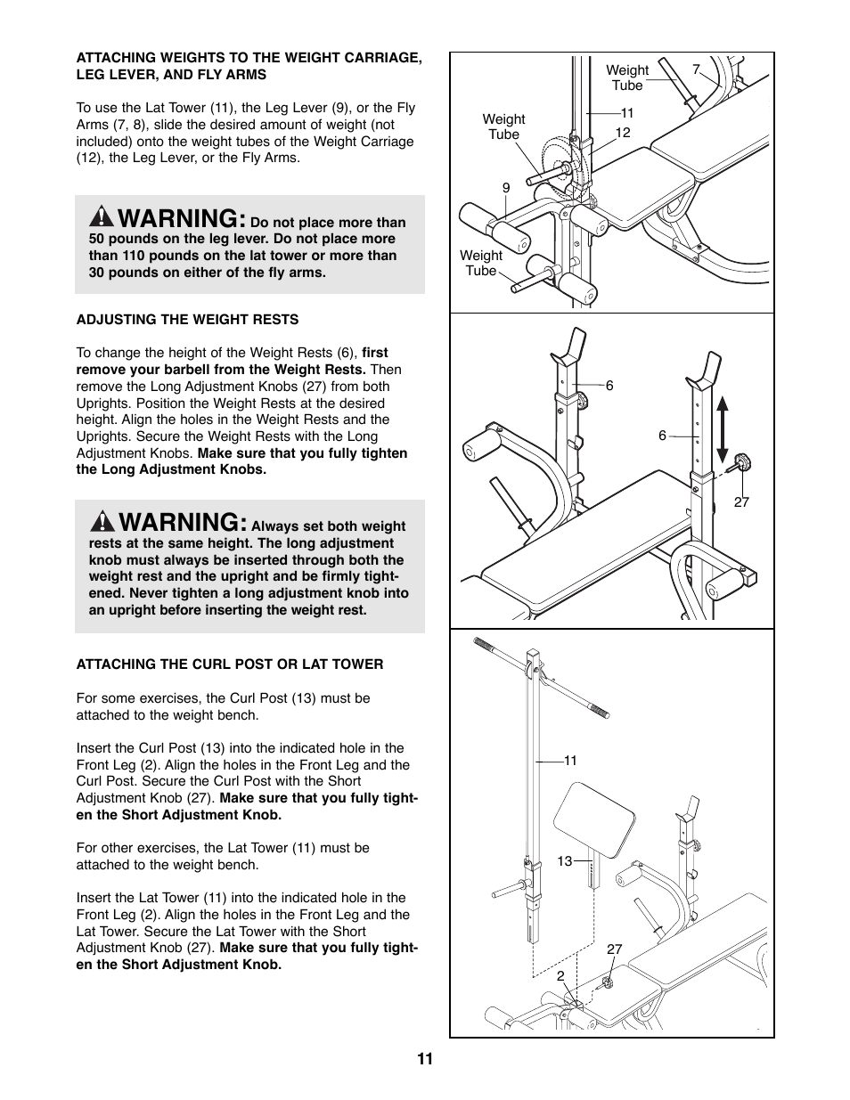 Warning | Weider WEBE08900 User Manual | Page 11 / 20