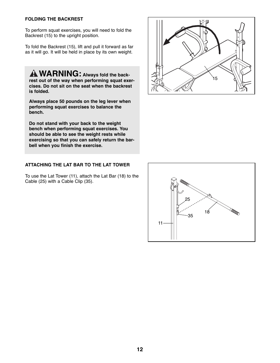 Warning | Weider WEBE08900 User Manual | Page 12 / 20