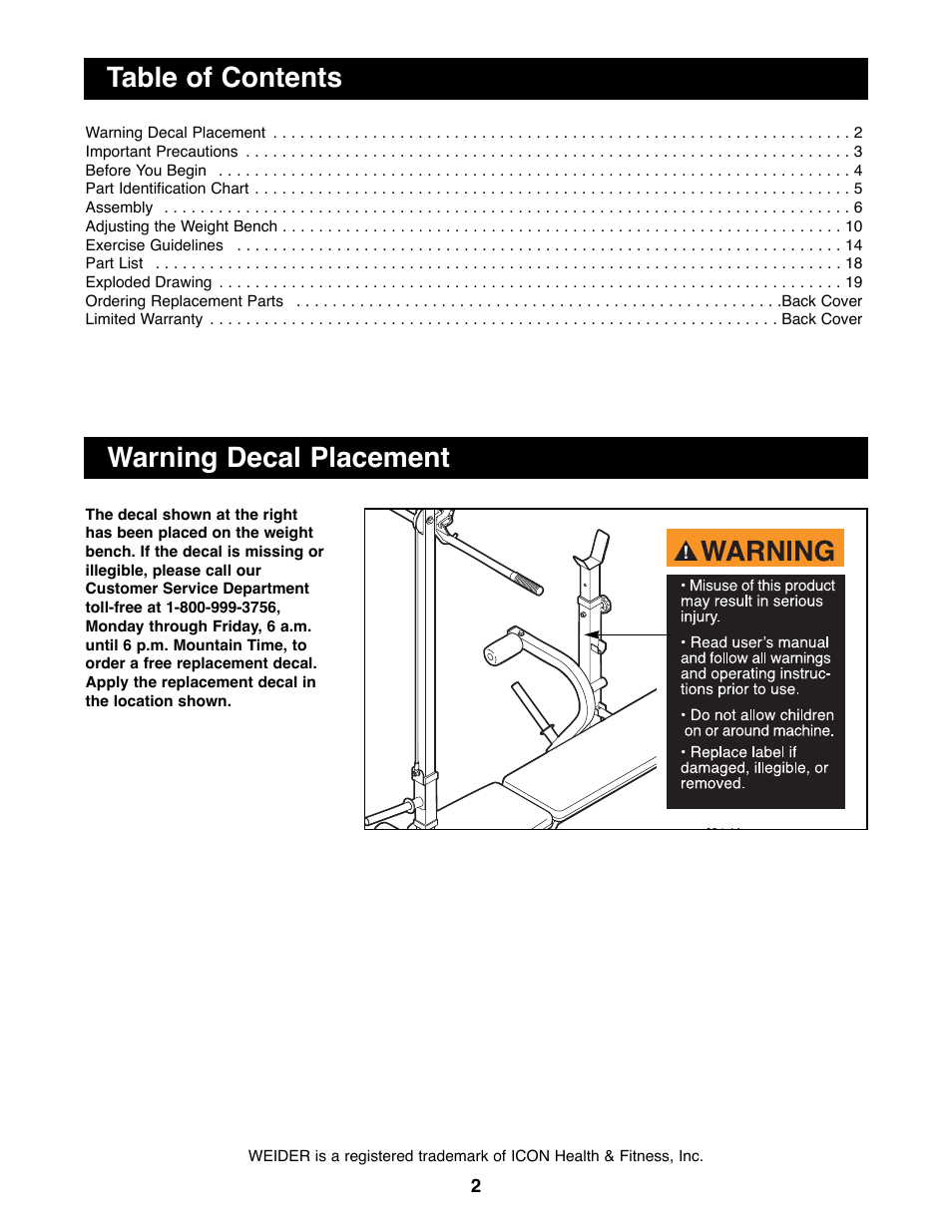 Weider WEBE08900 User Manual | Page 2 / 20